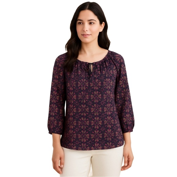 Vintage LOFT Sheer Print Blouse in Jewel Tones - Picture 1 of 11